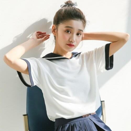 2021 New Japan Style Cute Sailor Collar Short Sleeve T Shirt Women Summer Casual Loose Tops Tees Woman Kawaii T-shirts