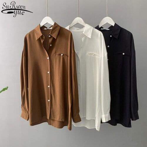 2021 Solid Long Sleeve Chiffon Blouse Women New Korean Loose Tops Button Cardigan Women Shirts Casual Feminina Blusa 11289