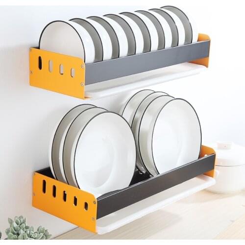 Aluminum Alloy Kitchen Wall Mounted Nail Free Dish Drying Rack for Bowls and Plates with Drainer Tableware Drain Organizer