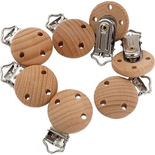 Chenkai 50PCS 30MM Baby Round Pacifier Metal Wooden Dummy Clips Teether Food Grade For DIY Baby Chewing Jewelry Chain Accessory