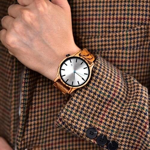 DODO DEER Handmade Wooden Mens Watch Japanese Quartz Waterproof Zebra Wood Wristwatches Male Date Display Gift for Him