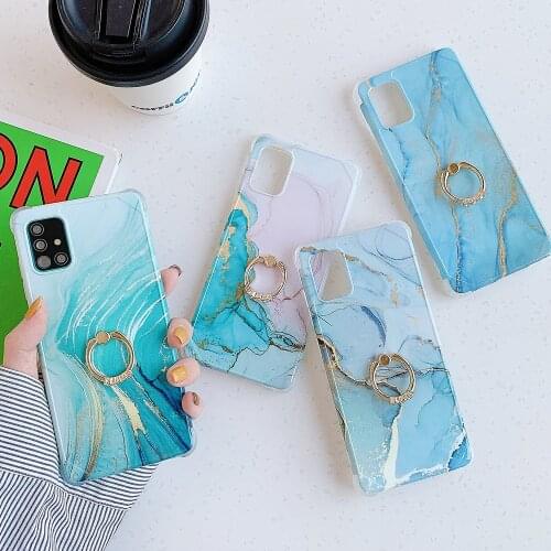 Marble Ring Holder Case For Samsung S20 FE Note 20 Ultra A51 A71 A50 S10 Plus A10 A20 A30 S21 Cases Silicone Shockproof Cover