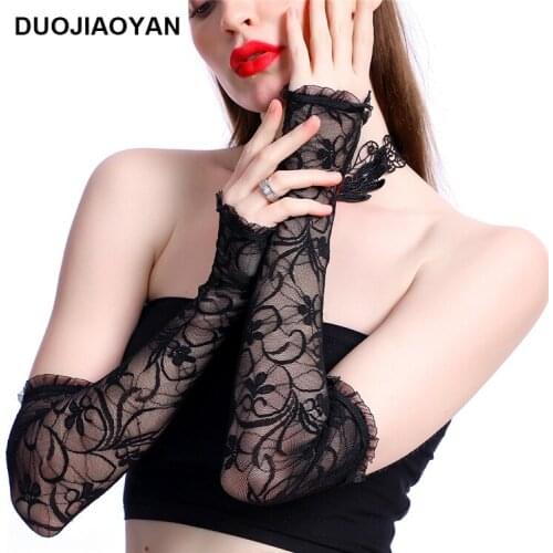 3PC/ LOT Black long Sexy Disco dance performance costume party long fingerless lace gloves free shipping