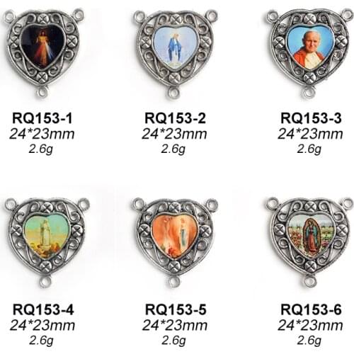 Black Coated Heart Shape Rosary Centerpiece 6 Unique Picture like Lourdes Jesus Guadalupe