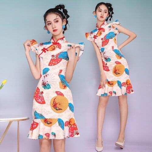 Japanese Harajuku Print Women Elegant Slim Qipao Retro Chinese Style Cheongsam Sleeveless Dress Fashion Oriental Dress 10592