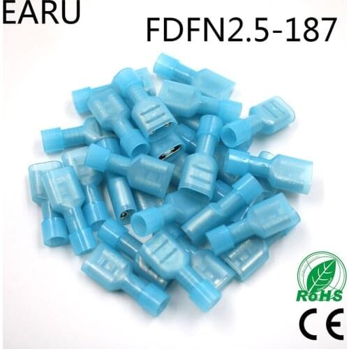 FDFN2-187 FDFN2.5-187 NYLON brass Female Insulated Spade joint Cable Wire Connector 100PCS 1.5-2.5mm2 16-14AWG FDFN Plug
