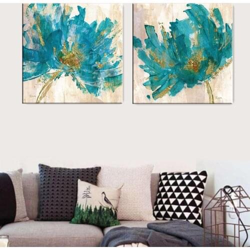 Nordic Canvas Oil Painting Blue Flower Wall Art Posters and Prints Modern Wall Pictures for Living Room Decoration Home Decor