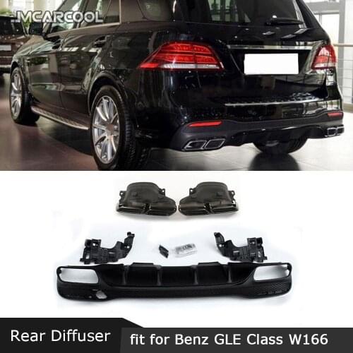 For Mercedes Benz GLE Class W166 GLE63 AMG SUV 2016 -2018 Rear Diffuser Lip with Exhaust Tips PP Back Bumper Hugger