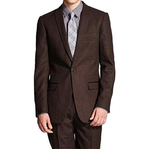 Brown Tweed Mens Suits For Wedding Custome Made Terno Masculino Suits Formal Blazer Party Suit Two Pieces Suit(Jacket+Pants)
