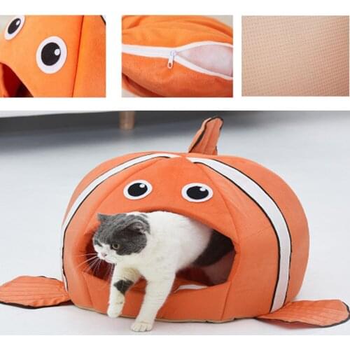 Clownfish Nest Pet Cat Bed Indoor Kitten House Warm Small Cats Dogs Nest Collapsible Cat Cave Cute Sleeping Mats Winter Products