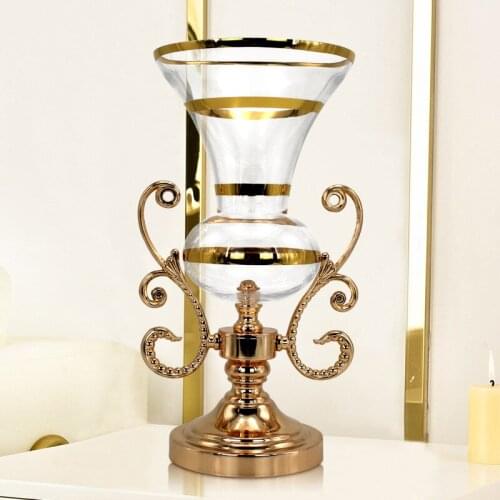 Household metal glass furnishings classical floral ware new Chinese European style light luxury vase decoration