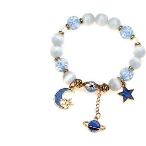 Cute Vintage Pink Blue Purple Color Charms Bracelets for Women Stars Moon Earth DIY Crystal Beads Fine Bracelets Women Jewelry