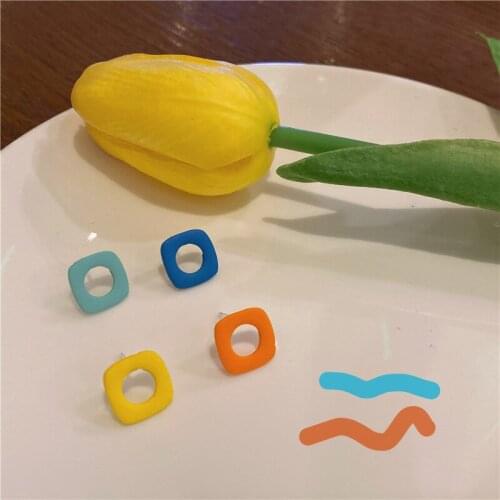 Fashion Classic Color Geometric Square Earrings INS Wind Girl Heart Summer Contrast Earrings New Trendy Earrings Women