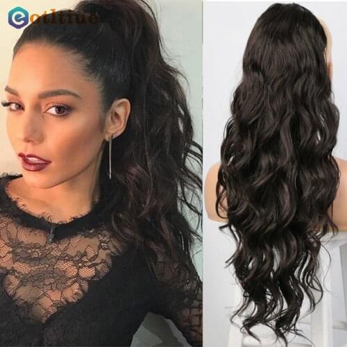 Ponytail Human Hair Drawstring Clip in Hairpiece Black Long Wavy Hair Extension African American Pony Tail Body Wave for Women