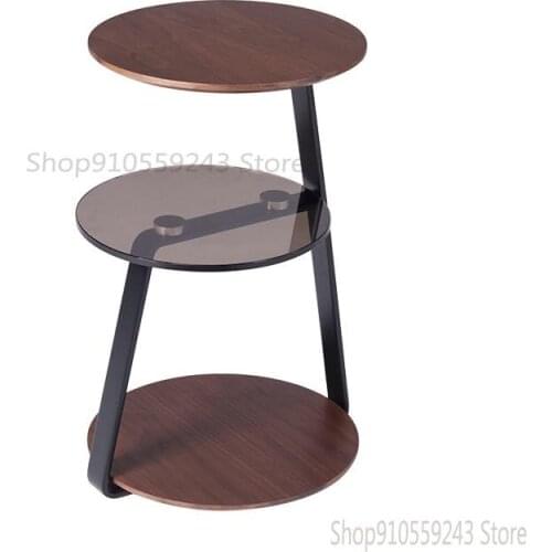 Nordic Minimalist Living Room Sofa Side Table Black Walnut Pure Solid Wood Wrought Iron Small Coffee Table Corner Table Mobile B