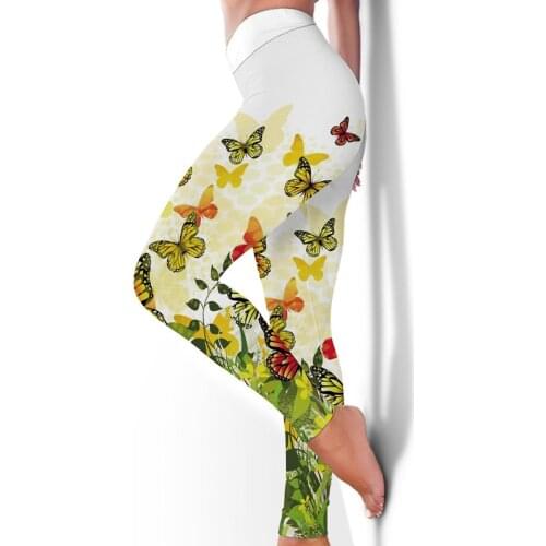 New Fashion European American Slim Bottoming Elastic Buttocks Butterfly Printing FItness Sports Trousers Leggings Yoga Pants