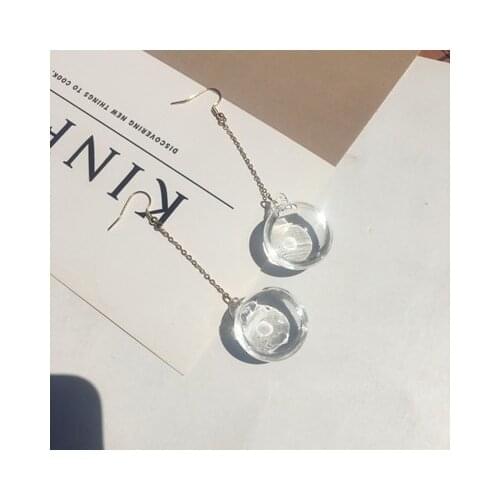 New Korean Transparent Bubble Ball Glass Water Inside Drop Pendant Earrings For Women Female Girl Trendy Jewelry