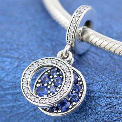 Original Sparkling Blue Crystal Disc Pendant Beads Fit 925 Sterling Silver Charm Pandora Bracelet Bangle Diy Jewelry