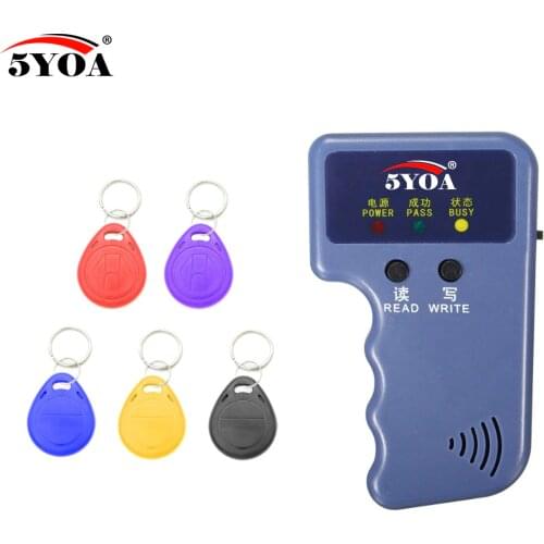 Handheld 125KHz EM4100 RFID Copier Writer Duplicator Programmer Reader + 5 Pcs EM4305 T5577 Rewritable ID Keyfobs Tags Card