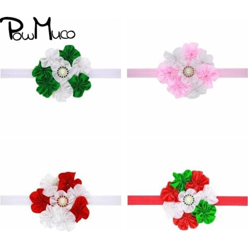 Powmuco Christmas Baby Girls Headband Cute Handmade Flowers Elastic Hairband Sweet Kids Hair Accessories Infant Birthday Gifts