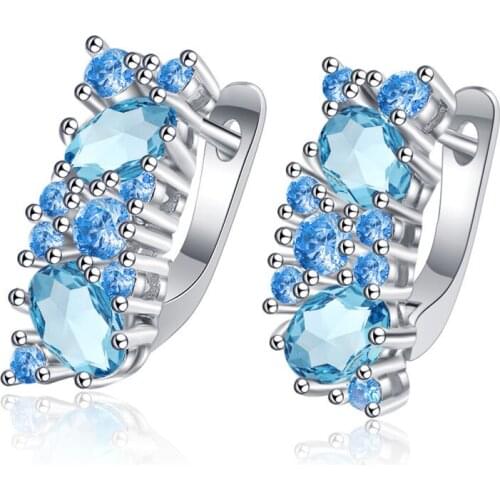 Shiny Zircon Blue Jewelry Earrings Women Charm Party Accessories Fashion Lady Silver 925 Earrings Female Hoop Bijou Bright Gift