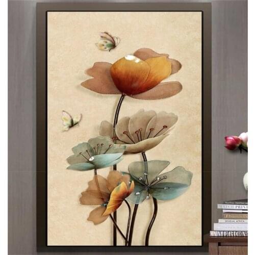 Modern minimalist 3D jewelry flower butterfly vertical porch background wallpaper corridor aisle Chinese mural wallpaper