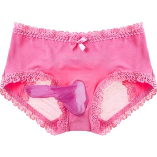 Mens Panties Lace Trimming Briefs See-through Mesh Patchwork Lingerie Sissy Gay Underwear Sexy Bulge Pouch Mid Waist Underpants