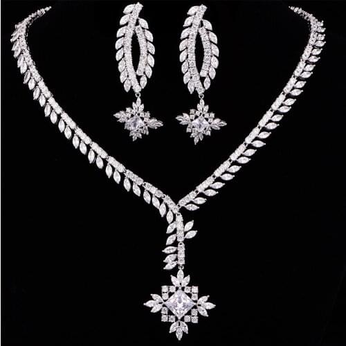 Vintage Deep V Cubic Zirconia Evening Party Jewelry Set For Women Clip Earrings Engagement Jewelry Girlfriend Gift CZL-6026
