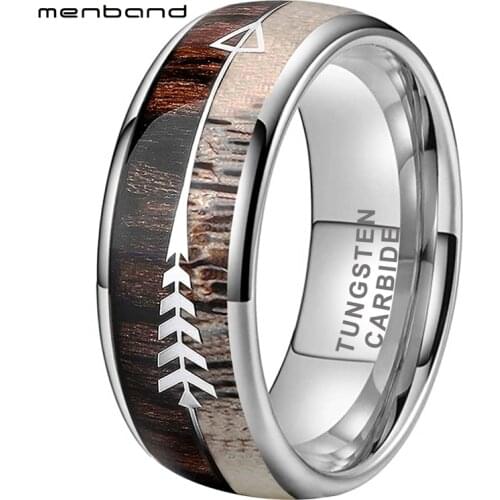 Antler Ring Men Women Wedding Band Tungsten Ring With Zebra Wood Antler Arrows Inlay 8MM Comfort Fit