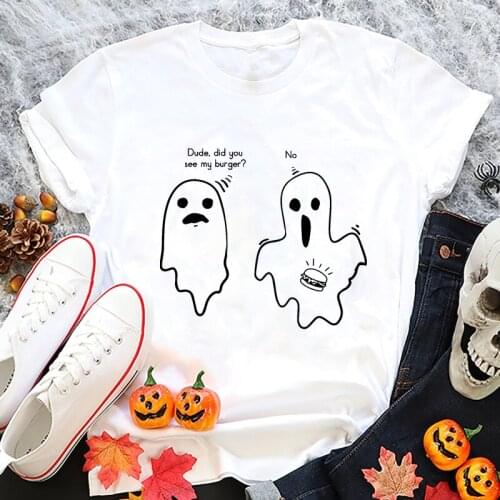 Dude Did You See My Burger T-shirt Spooky Women Ghost Halloween Party Tshirt Funny Foodie Holiday Tee Shirt Top