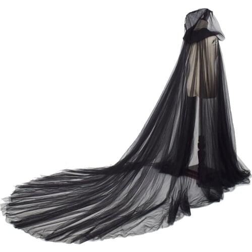 Long Tulle Cape Vintage Elegant Carnival Witch Gothic Wedding Bride Party Soft Women Hood Cloak Capes