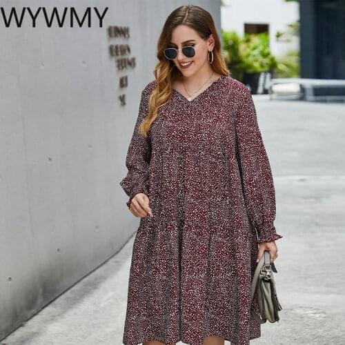 WYWMY Plus Size Dresses Spring Long Sleeve Floral Print Boho Casual Fashion V-Neck Party Dress XXL Elegant Dress for Women 2021