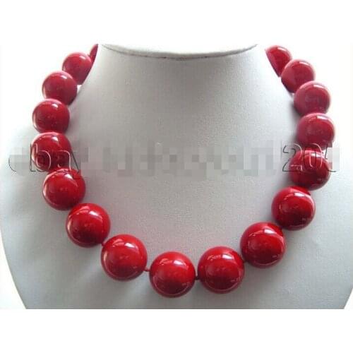 Women Gift word Love FREE shipping Huge!18" Natural 14mm Red Round Shell Pearl Necklace! 6.07 6.08 women wedding Noble style