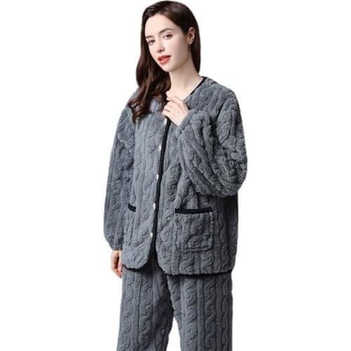 Winter Autumn Fashion Flannel Thickened Women Pajama Sets Soft Warm Dressing Gown Sleepwear Nightgown Home Clothes