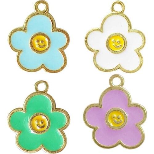 10/12Pcs Enamel Smile Face Flowers Charms Zinc Alloy Pendant For Earrings Necklace Jewelry Making DIY Handmade Accessory 15*17mm