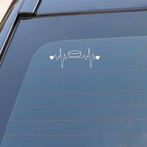 15.9CM*6.3CM Puck heartbeat Lifeline Hockey Goalie Vinyl Black/Silver Car Sticker C22-1149