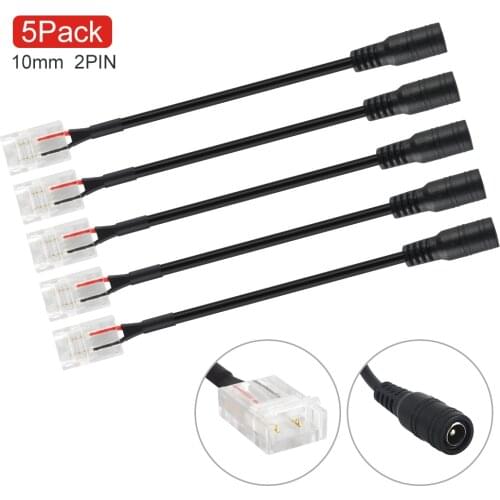 5pcs 2 pin DC Female to PCB Strip 2 Pin Cable Wire Connector 10 mm Adapter For 3528 5050 LED Strip Light 5.5x2.1mm
