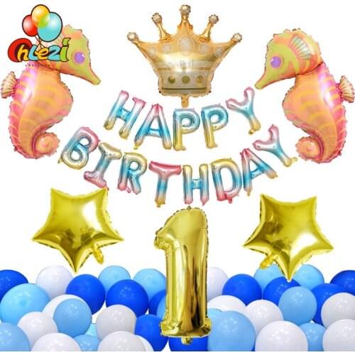 59pcs Birthday Party Decorations Kids Shark Octopus Lobster Cartoon Figure Helium Globos Ocean Theme Ballons Christmas Decors