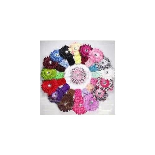 Free Shipping 4 inch Gerbera Flower Hair Bow Clip + 1.5'' Waffle Crochet Headband Baby Girl 300pcs