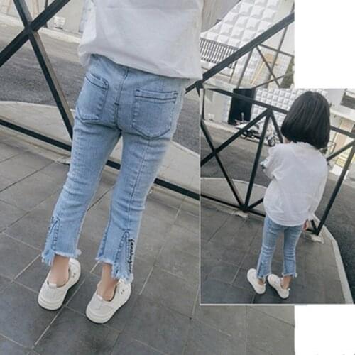 Free Ship Baby Girls Cowboy Bell-bottomed Pants Kids Cotton Casual Flared Jeans Children Trousers Clothes Girls Flare Pants