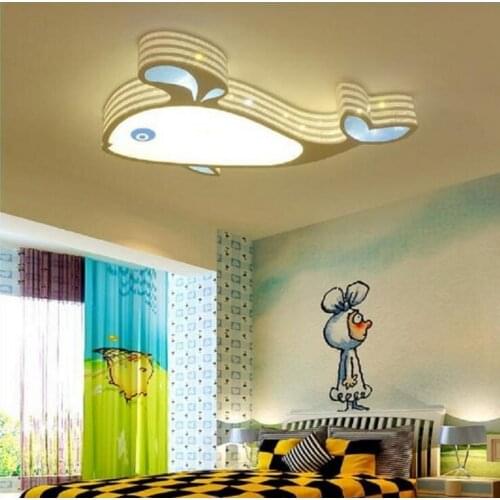 Childrens room led ceiling lamp bedroom lamp eye protection cartoon lamp dolphin whale stepless dimming iron art acrylic lamp