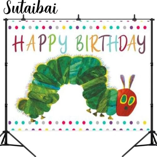 Happy Birthday Photography Backdrop for Caterpillar Theme Party Rainbow Color Insect Cartoon Kids Cake Table Banner Background