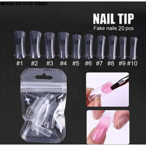 AACAR 20pcs Clear Nail Forms Acrylic False Fake Nails Full Cover Quick Building Mold Tips Dual Forms Nail Finger Extension