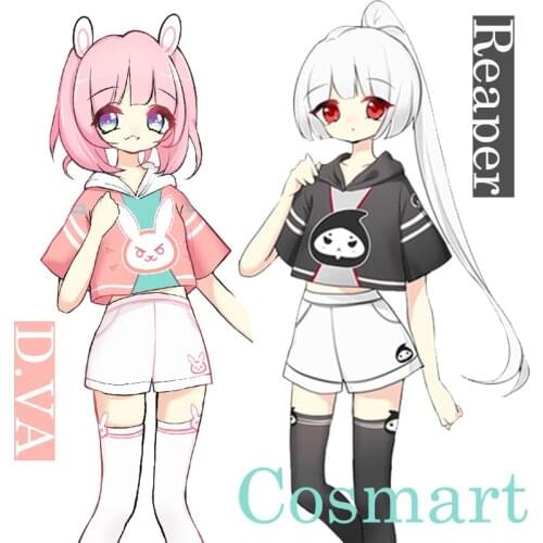 [Tshirt+Shorts] 2018 New! Game OW Figure D.VA Reaper Fanart Summer Cosplay Costume Uniform Lolita Clothing