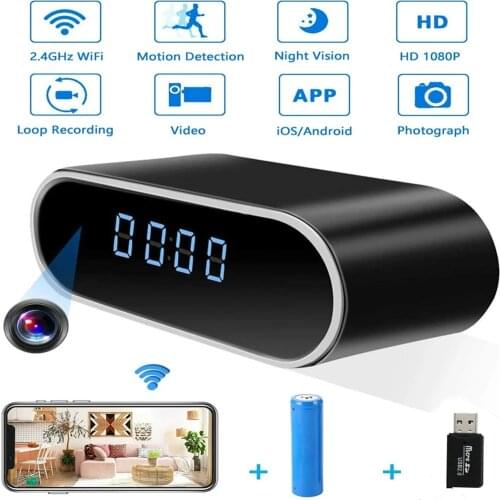 1080P Mini Camera WiFi Hisilicon Chip Wireless Nanny Clock Time Alarm with Night Vision Sensor Remote Monitor Micro IP Home Cam