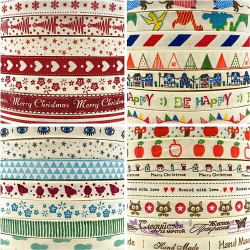 5Yards 15mm Cotton Ribbon Printed Cotton Ribbons For Wedding Christmas Decoration DIY Sewing Fabric