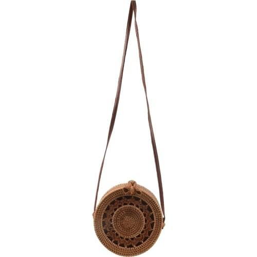 Handwoven Thick Classic Round Rattan grass Bag Brown