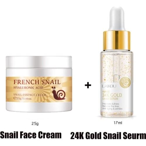 Snail Cream Facial Serum Set Hyaluronic Acid Vitamin C Sakura Moisturizing Nourishing Serum Face Cream Skin Care Kit LAIKOU
