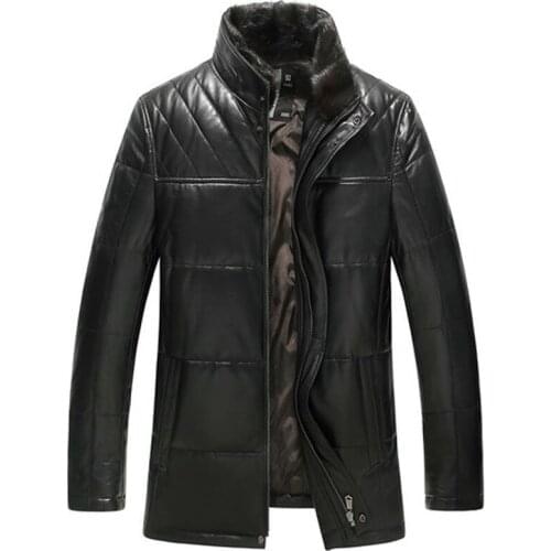 Leather Jacket Men Winter Sheepskin Mens Duck Down Coat Slim Real Leather Jackets Mink Fur Collar Jaqueta De Couro M1233 YY592