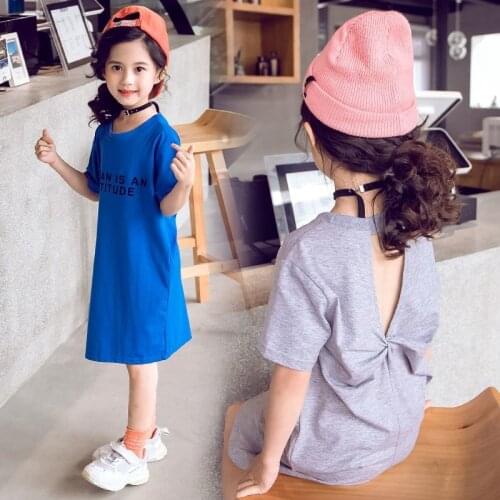 Summer Baby Girls Short Sleeve Dresses New Childrens Clothing Kids Fashion Mide Length Tshirt Princess Dresses